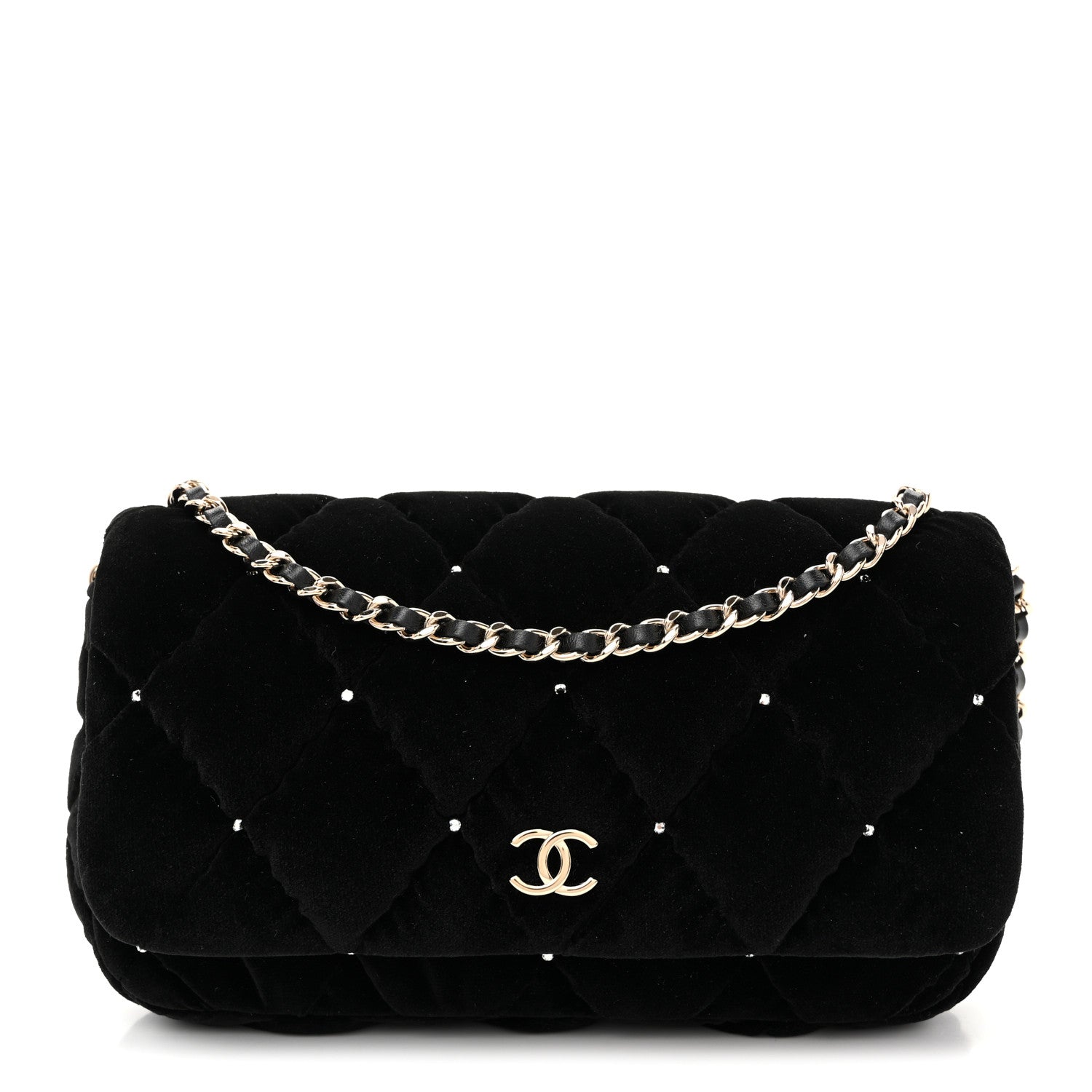 Chanel Velvet Diamanté Quilted Flap Clutch Black 1 of 11