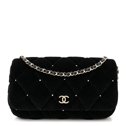 Chanel Velvet Diamanté Quilted Flap Clutch Black 1 of 11