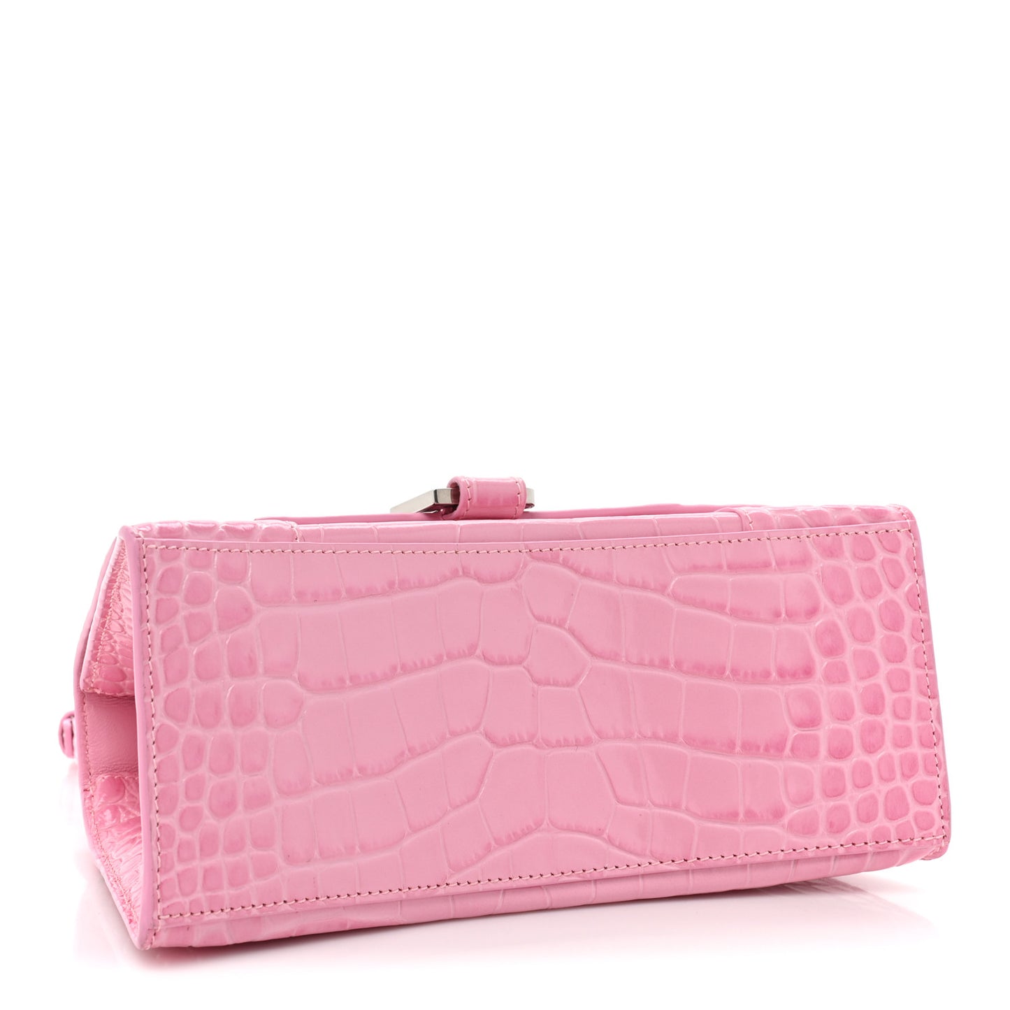 Shiny Calfskin Crocodile Embossed Small Hourglass Top Handle Bag Candy Pink