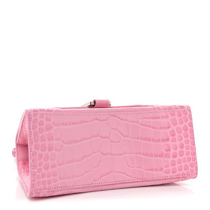 Balenciaga Shiny Calfskin Crocodile Embossed Small Hourglass Top Handle Bag Candy Pink 4 of 14