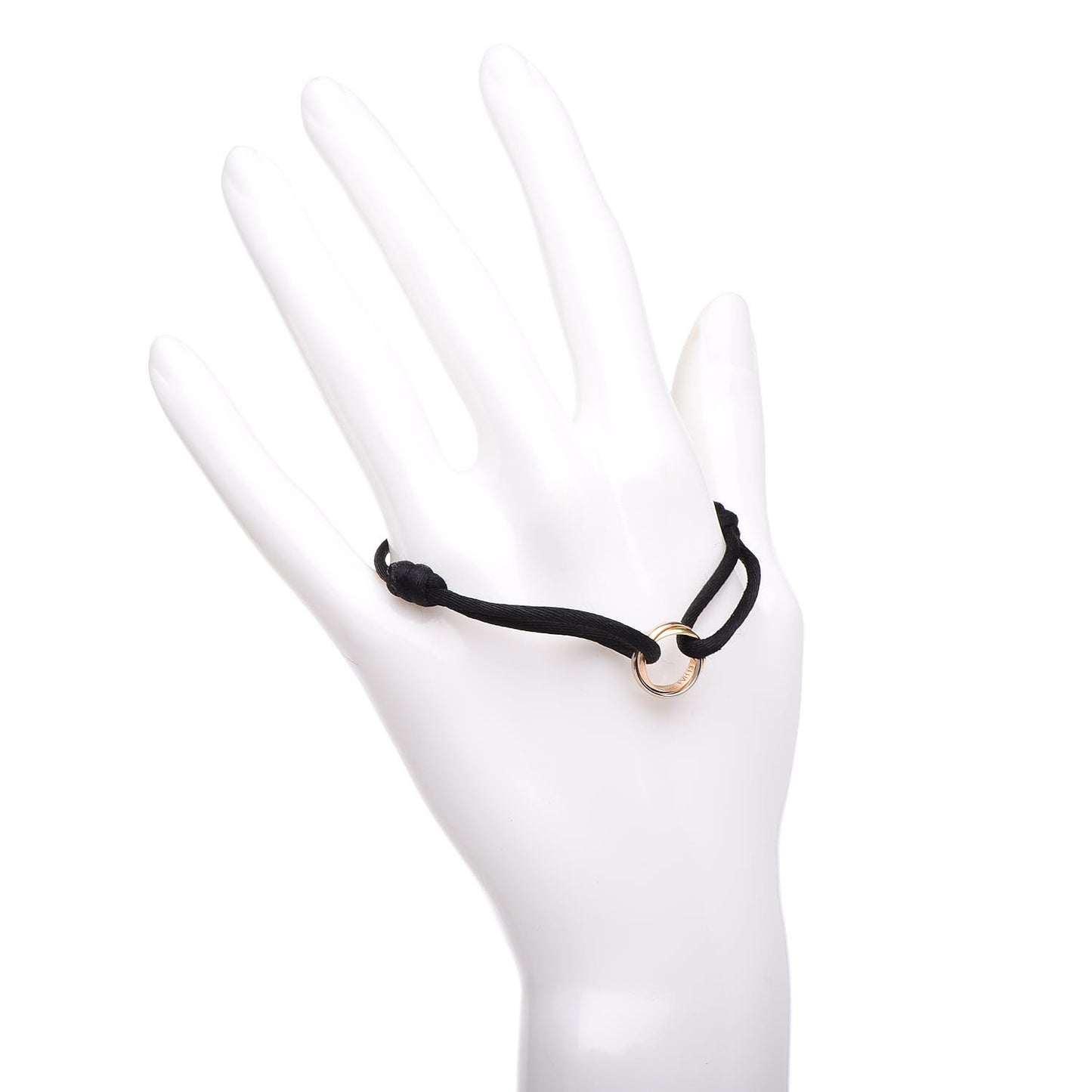 18K Pink Yellow White Gold Trinity Adjustable Cord Bracelet Black