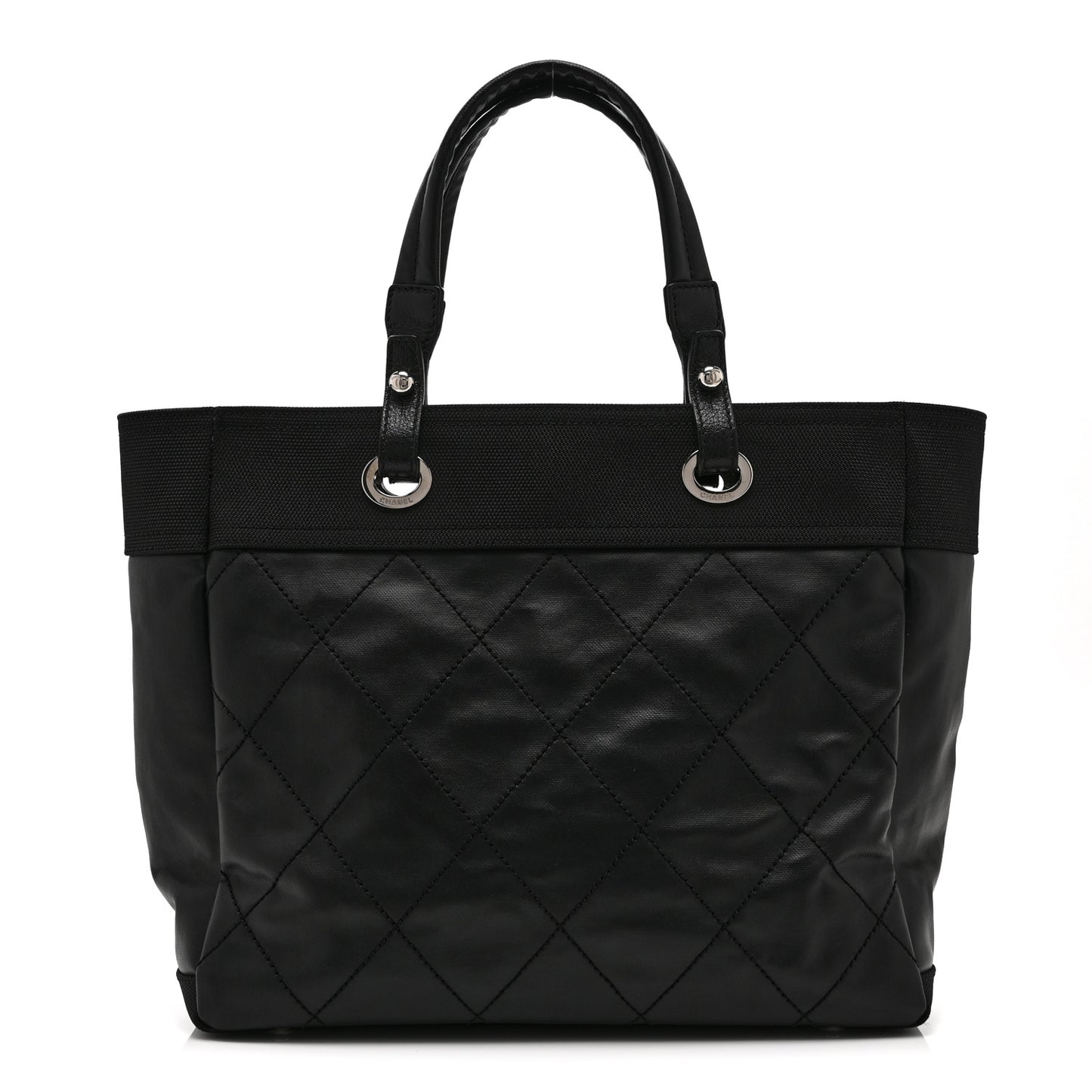 Coated Canvas Quilted Large Paris Biarritz Tote Black