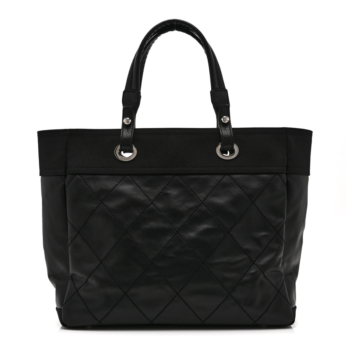 Chanel Coated Canvas Quilted Large Paris Biarritz Tote Black 1 of 11