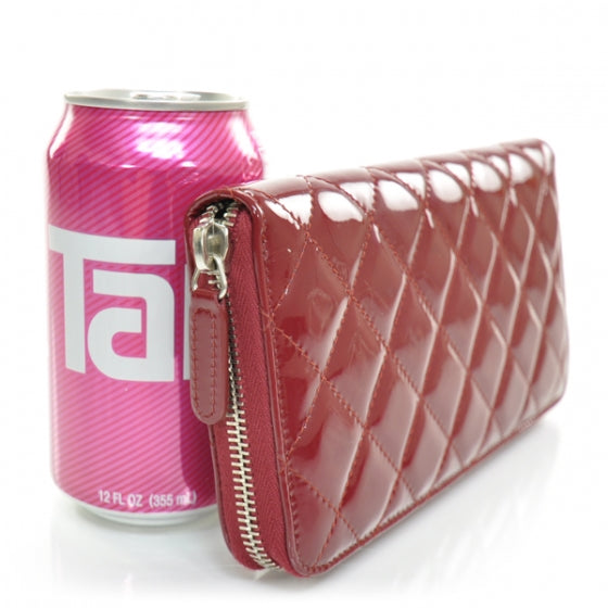 Patent Quilted Zip Around Wallet Red