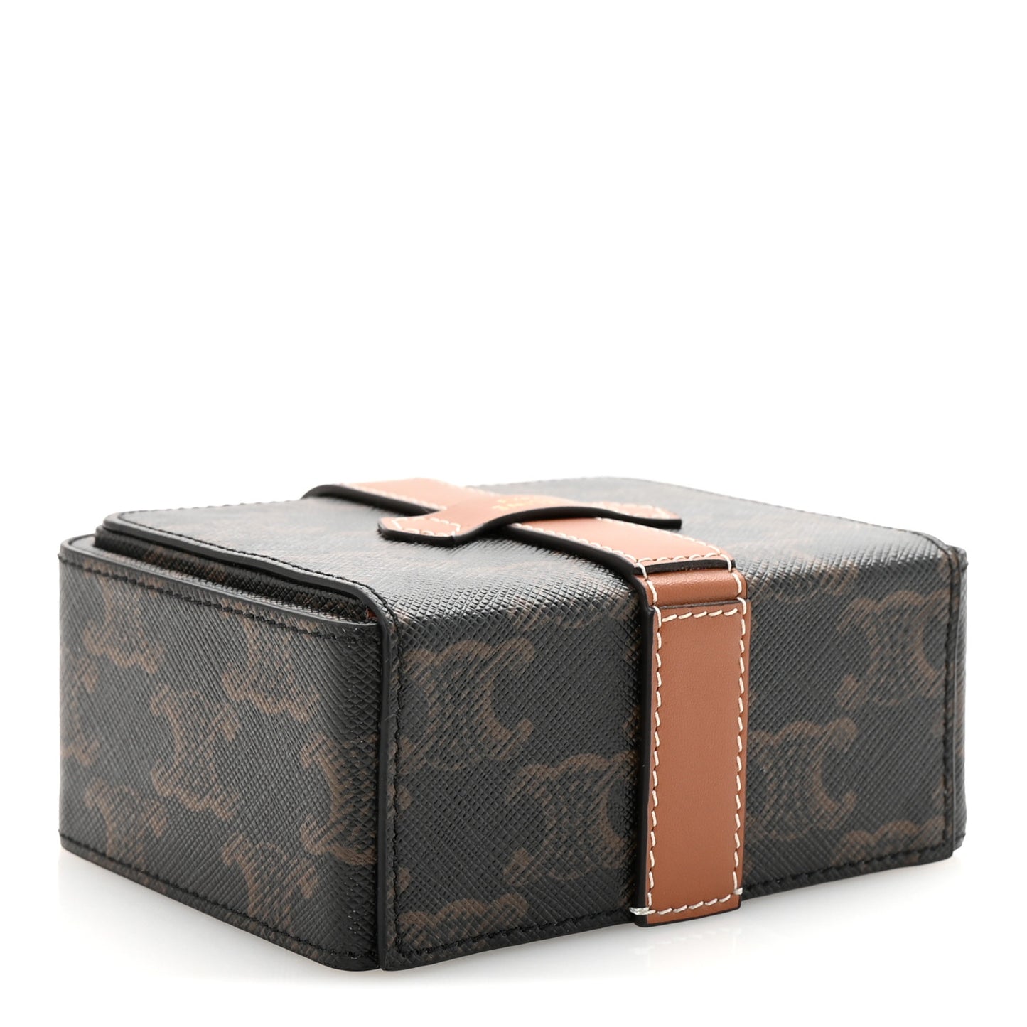 Triomphe Canvas Calfskin Small Jewelry Case Tan