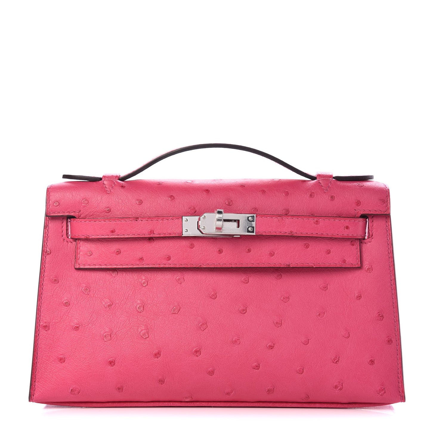 Ostrich Kelly Pochette Clutch Rose Tyrien