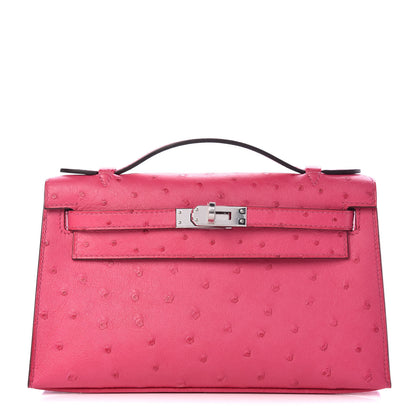 Hermes Ostrich Kelly Pochette Clutch Rose Tyrien 1 of 29