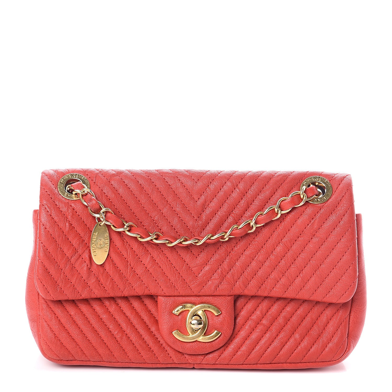 Chanel Calfskin Surpique Chevron Small Flap Red 1 of 8