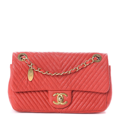 Chanel Calfskin Surpique Chevron Small Flap Red 1 of 8