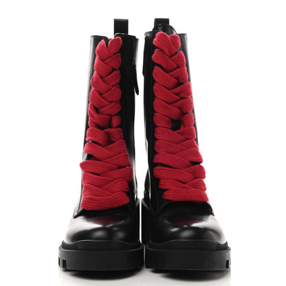 Gucci Magnum Calfskin Cirano Lux Web Lace Up Tall Combat Boots 37.5 Black Verde Hibiscus Red 2 of 7