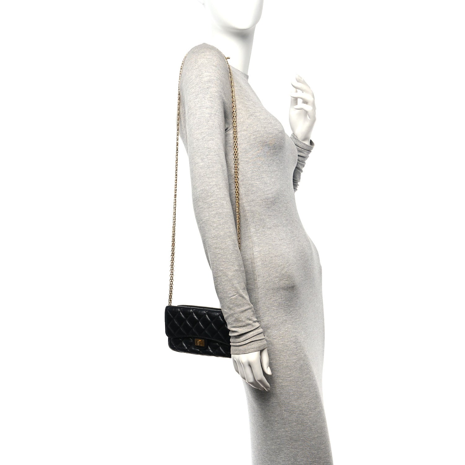 Chanel Aged Calfskin Quilted Reissue 2.55 Phone Holder With Chain Black 2 of 16