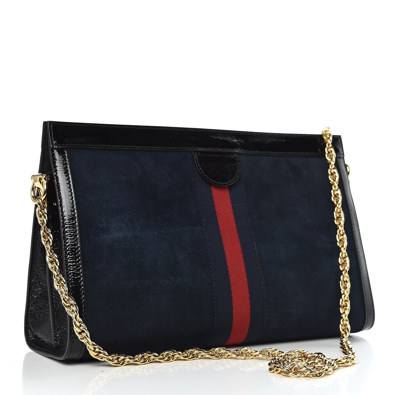 Gucci Suede Patent Web Dragon Embroidered Medium Ophidia Chain Shoulder Bag Blue Multicolor Black 3 of 10