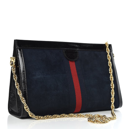 Gucci Suede Patent Web Dragon Embroidered Medium Ophidia Chain Shoulder Bag Blue Multicolor Black 3 of 10