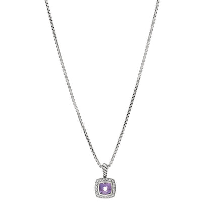 David Yurman Sterling Silver Diamond Amethyst 7mm Petite Albion Pendant Necklace 1 of 4