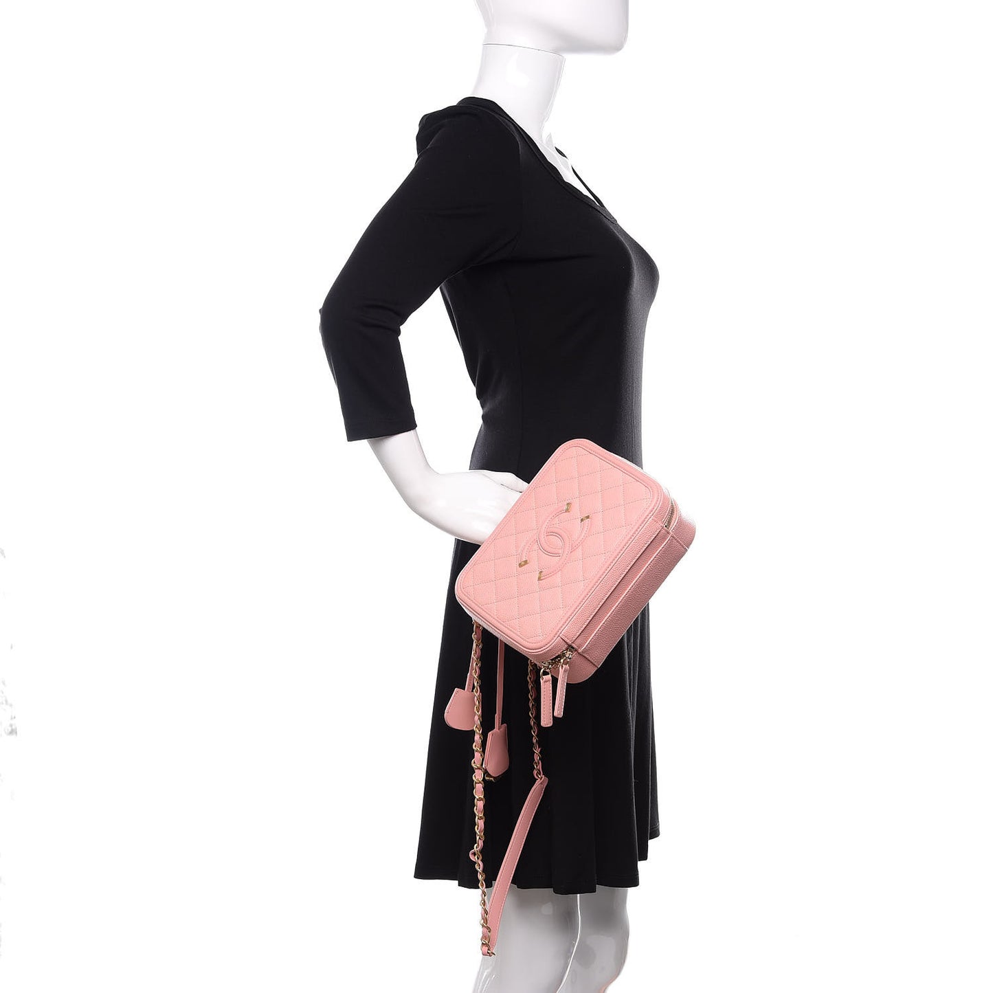 Caviar Quilted Medium CC Filigree Vanity Case Pink