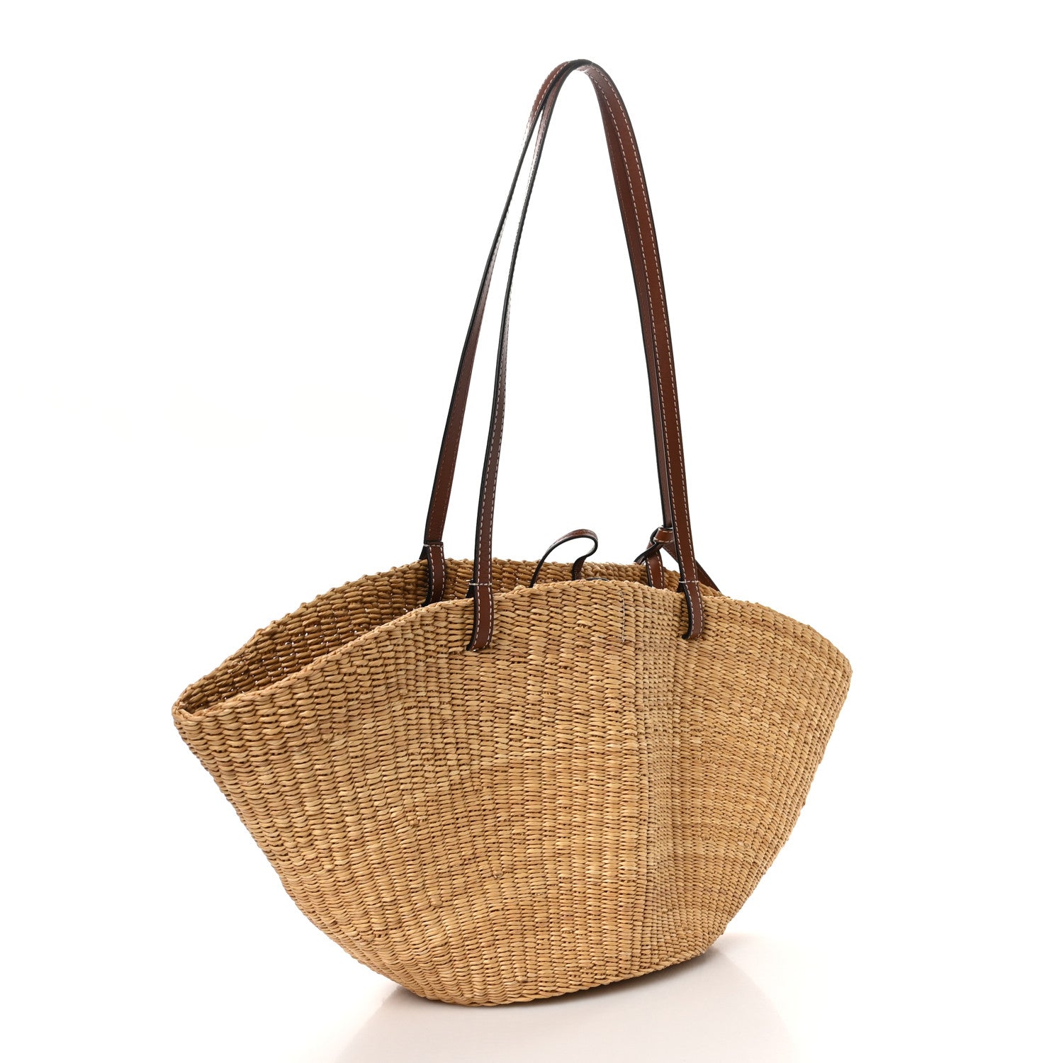 Loewe Calfskin Raffia Paulas Ibiza Small Shell Basket Tote Bag Natural Tan 3 of 8