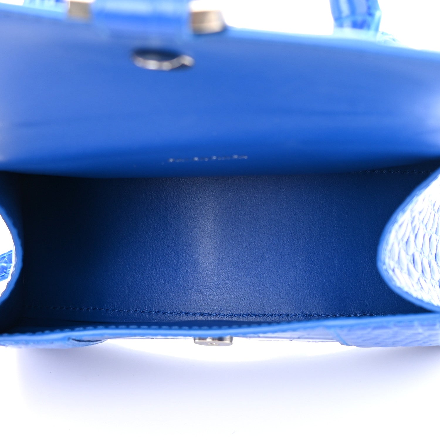 Balenciaga Shiny Calfskin Crocodile Embossed Hourglass Top Handle Bag XS Royal Blue 5 of 15