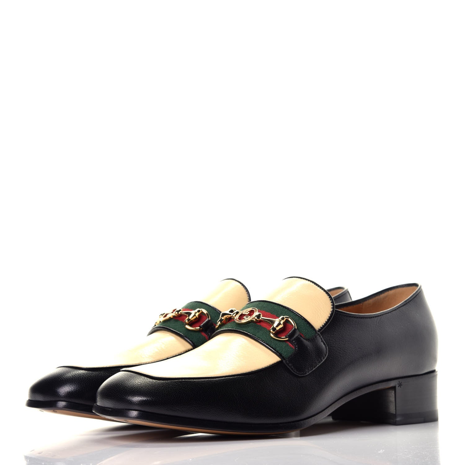 Gucci Goatskin Web Interlocking G Mens Horsebit Mid Heel Loafers 7.5 Black Burro 3 of 8