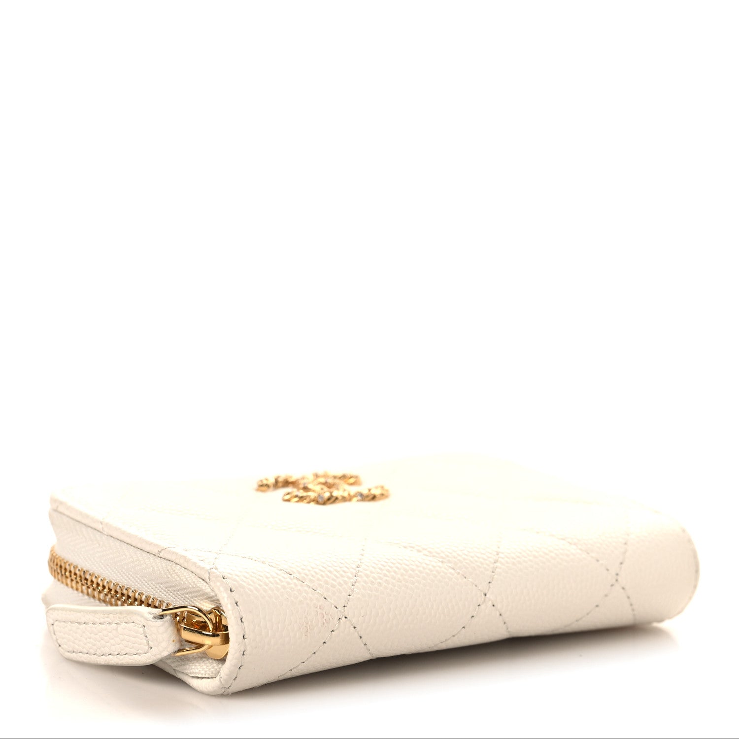 Chanel Caviar Quilted Crystal Zip Around Coin Purse Wallet  White 4 of 9