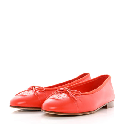 Chanel Goatskin Cap Toe CC Ballerina Flats 37 Orange 3 of 9