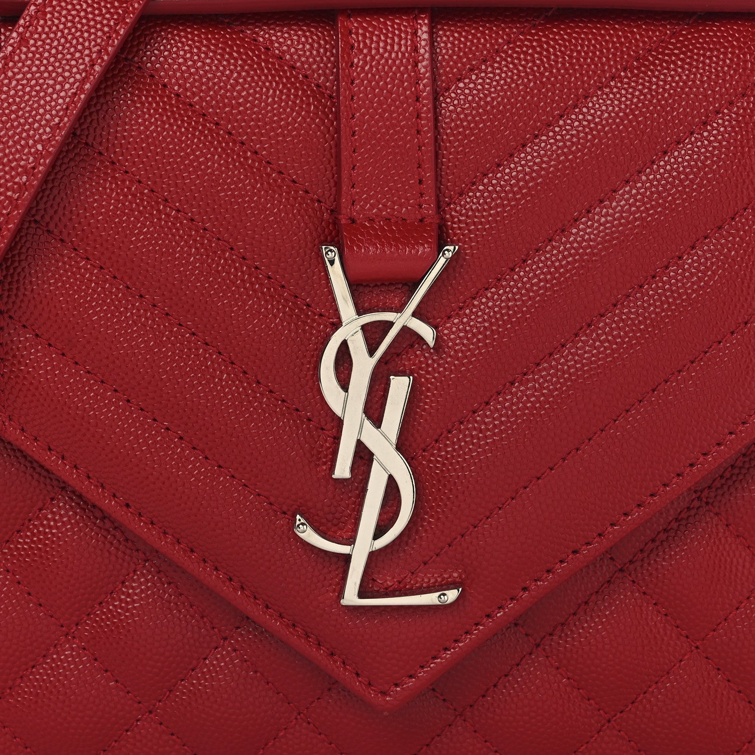 Saint Laurent Grain De Poudre Textured Mixed Matelasse Triquilt Medium Monogram Satchel Rouge Eros 7 of 9