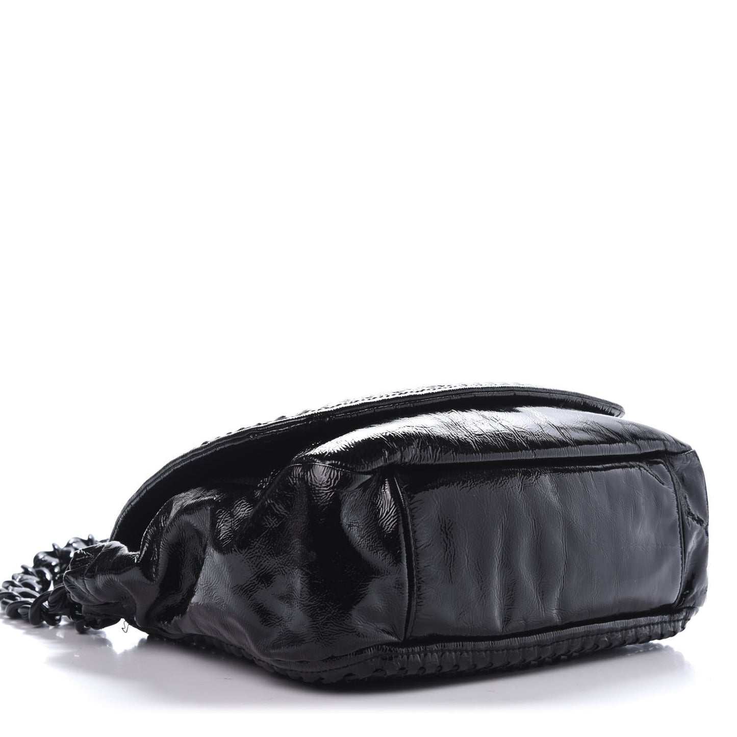 Crinkled Patent Modern Chain Flap Black