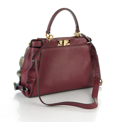 Fendi Vitello Seta Waves Bi-Color Medium Peekaboo Iconic Satchel Bordeaux Latte 3 of 7