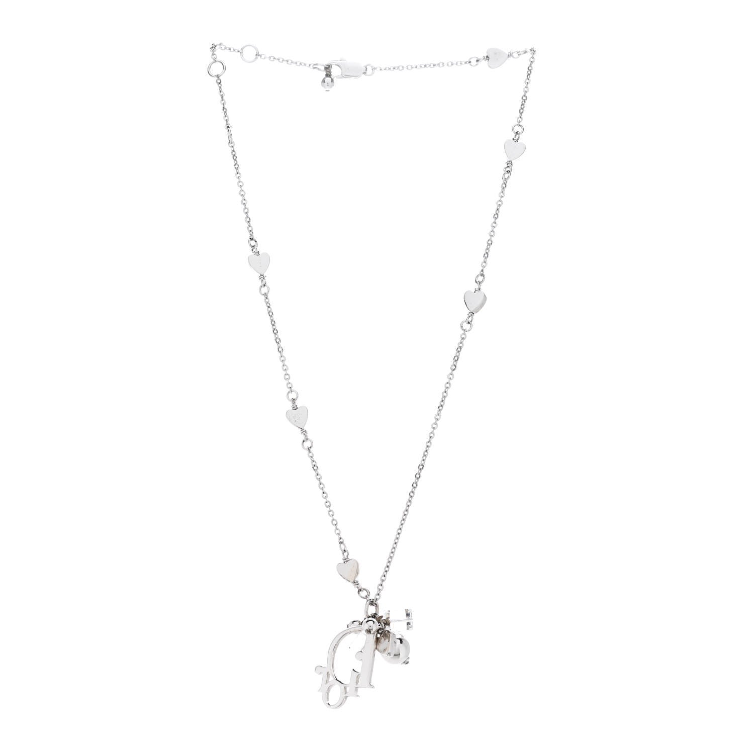 Christian Dior Metal Lily Charm Necklace Silver 3 of 5