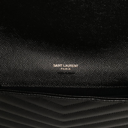 Saint Laurent Grain De Poudre Matelasse Chevron Monogram Envelope Clutch Black 6 of 10