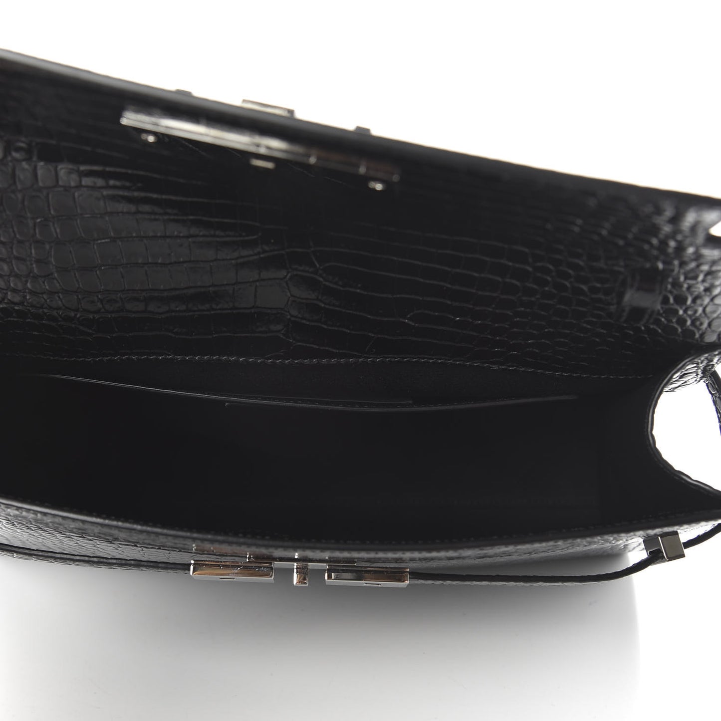 Shiny Calfskin Crocodile Embossed Manhattan Baguette Black