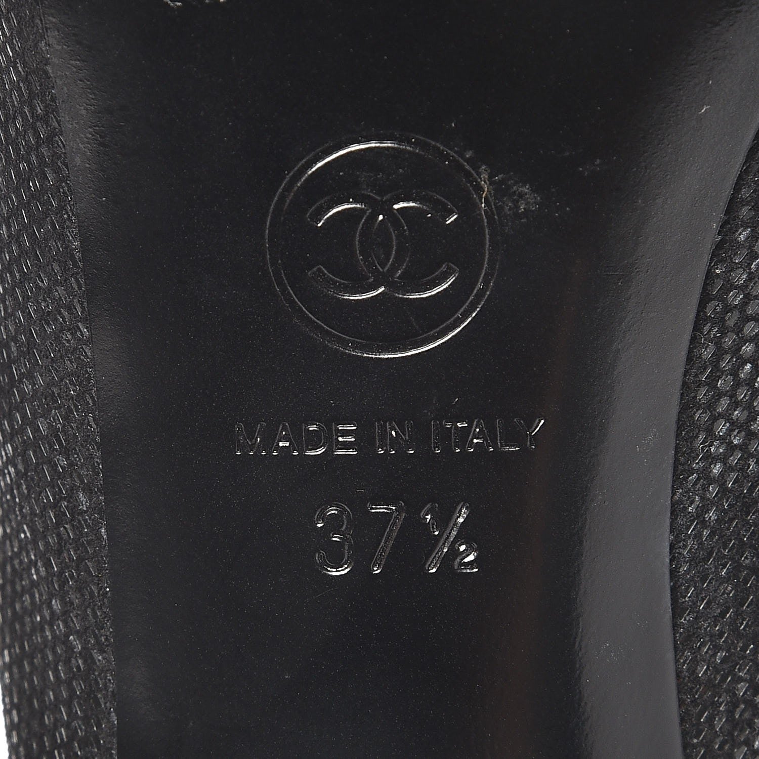 Chanel Shimmer Fabric Peep Toe Slingback Pumps 37.5 Black 8 of 13