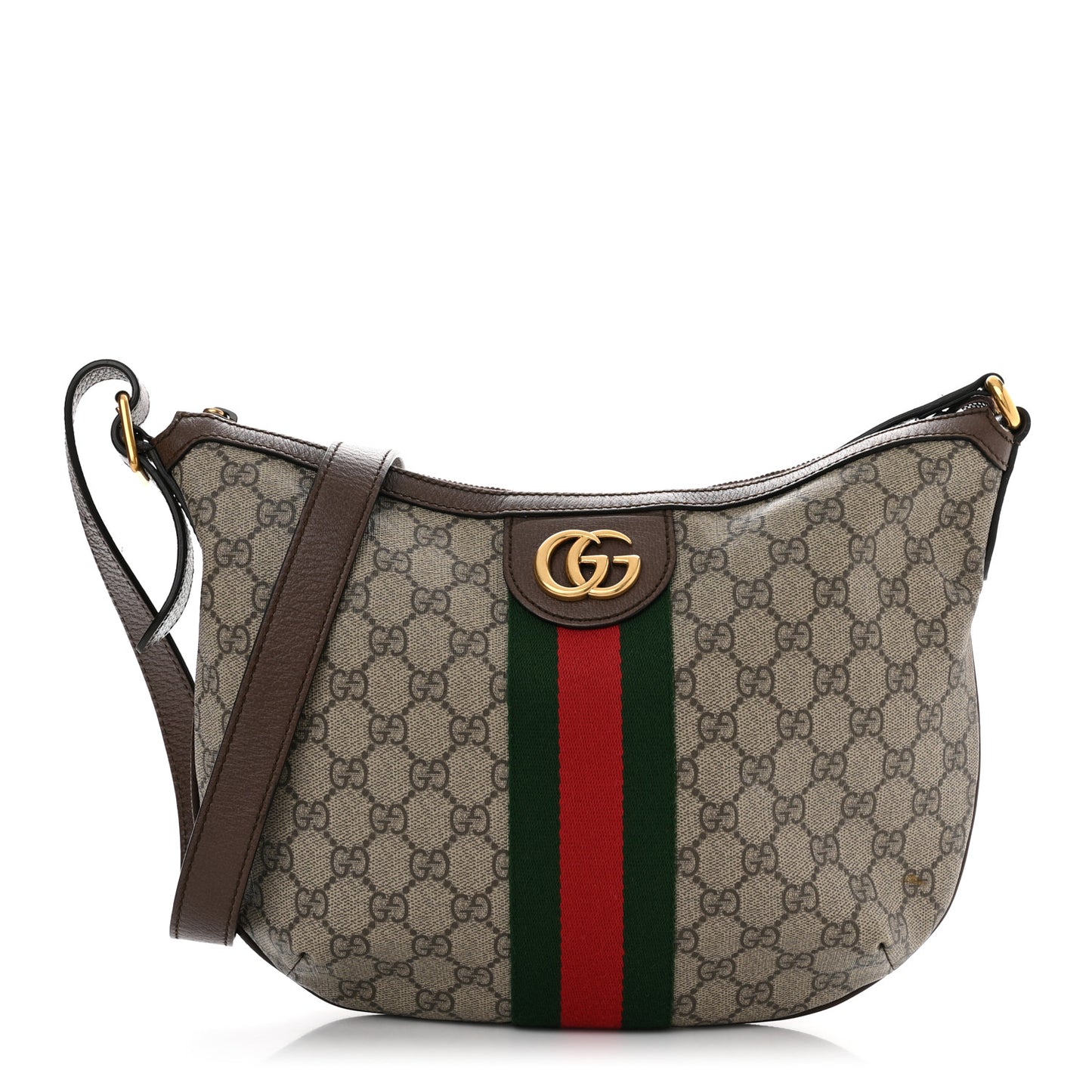 GG Supreme Monogram Web Small Ophidia Half Moon Hobo Brown