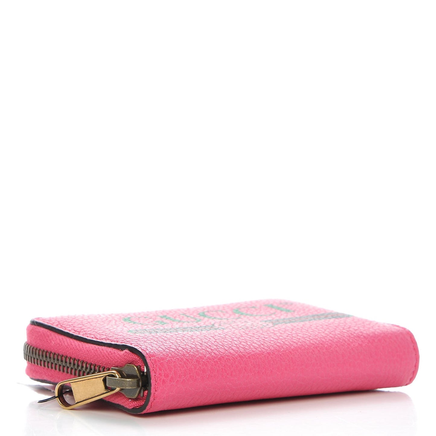 Grained Calfskin Logo Zip Around Card Case Box Pink Green