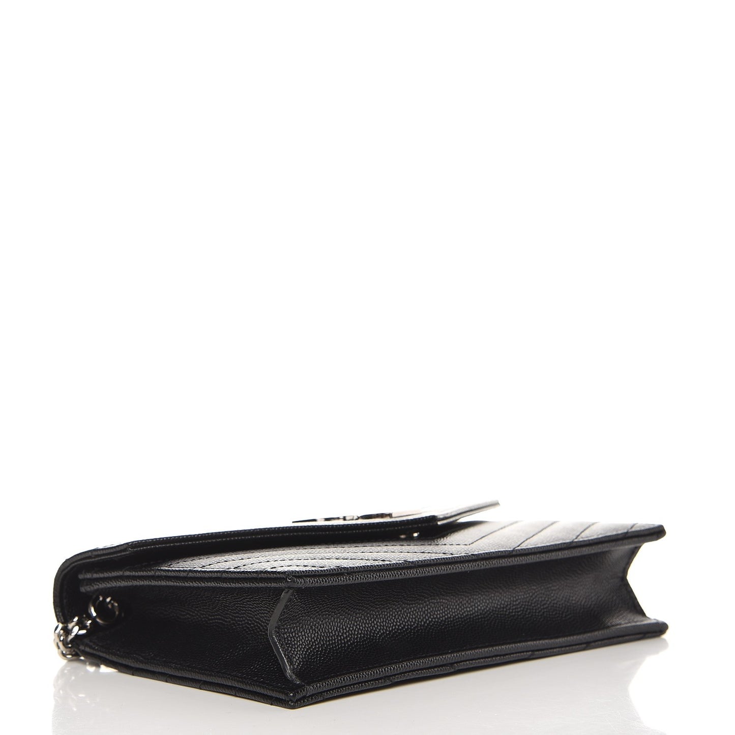 Grain De Poudre Matelasse Chevron Monogram Envelope Chain Wallet Black
