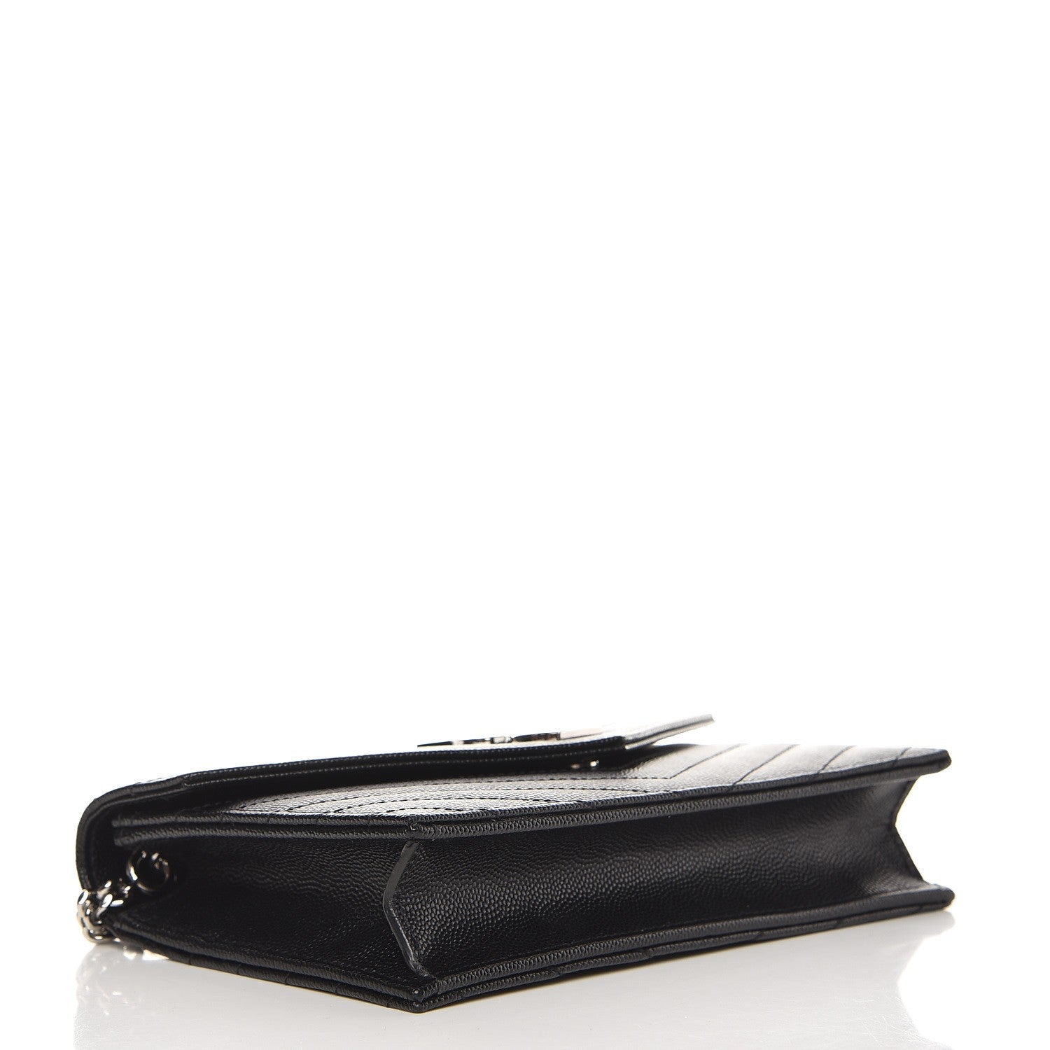 Saint Laurent Grain De Poudre Matelasse Chevron Monogram Envelope Chain Wallet Black 4 of 7