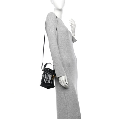 Fendi Mesh Vitello King F is Fendi Logo Embroidered Mini Mon Tresor Bucket Bag Black 2 of 9