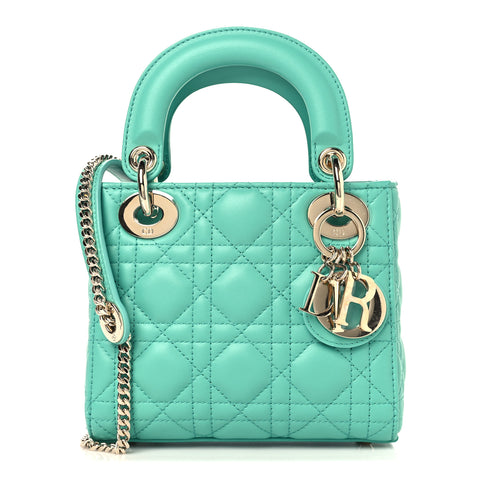 Lambskin Cannage Mini Lady Dior Aquamarina