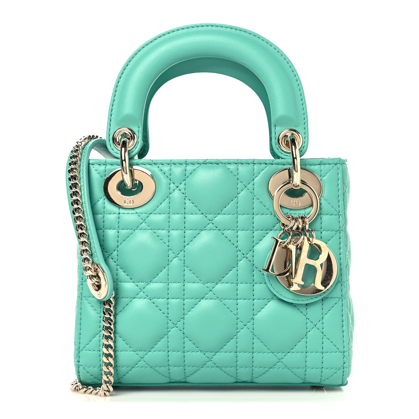 Lambskin Cannage Mini Lady Dior Aquamarina