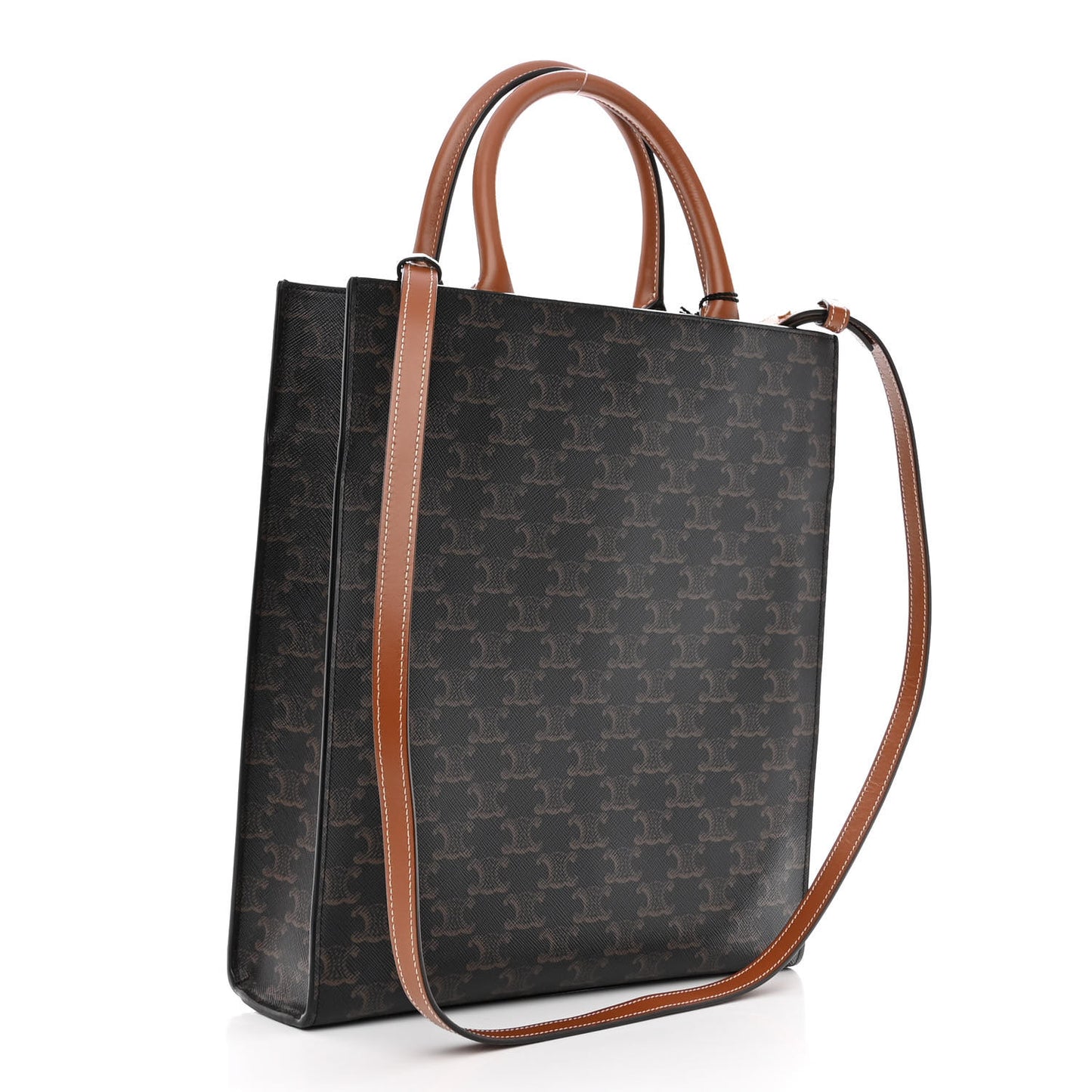 Triomphe Canvas Calfskin Small Vertical Cabas Tan