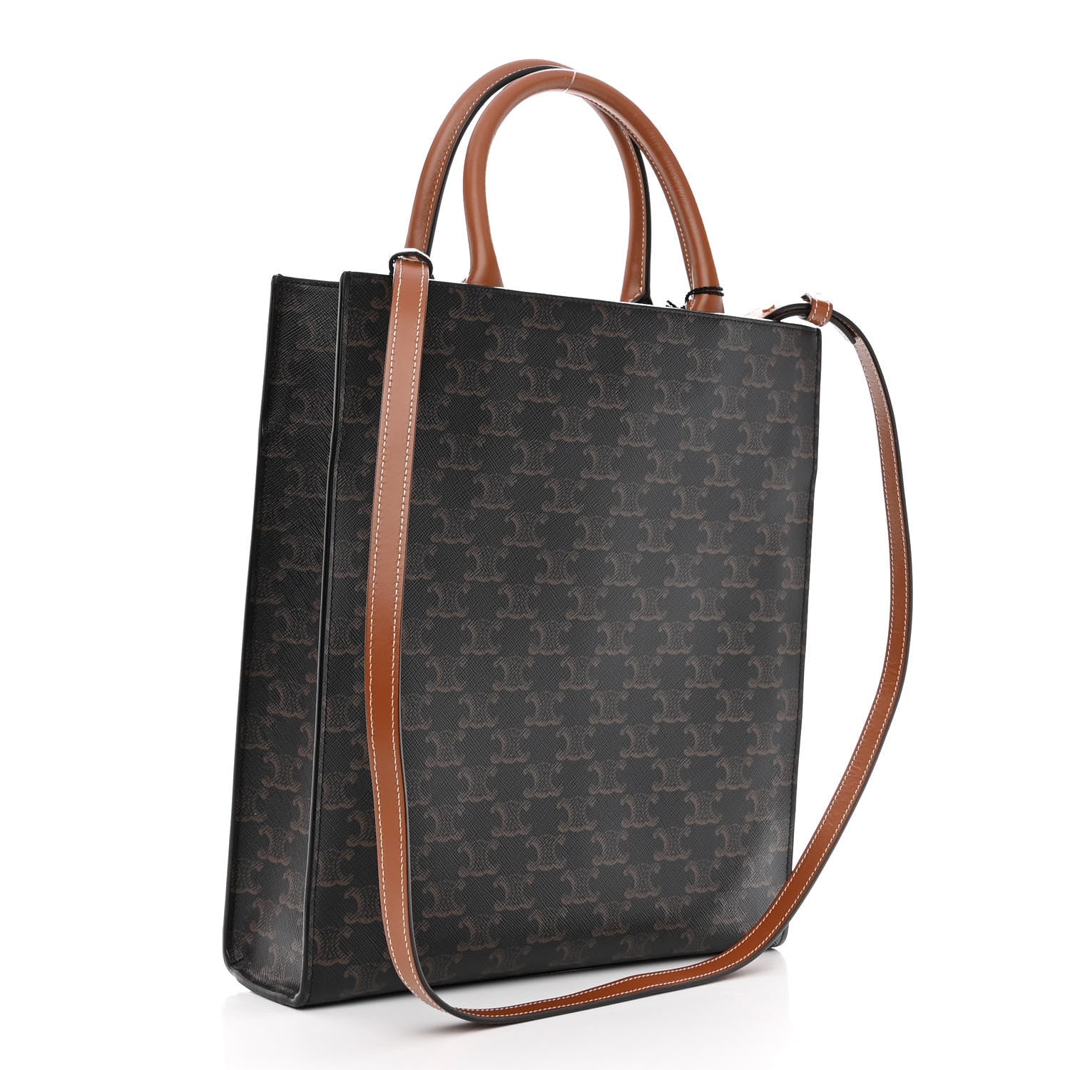 Celine Triomphe Canvas Calfskin Small Vertical Cabas Tan 3 of 9
