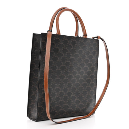 Celine Triomphe Canvas Calfskin Small Vertical Cabas Tan 3 of 9