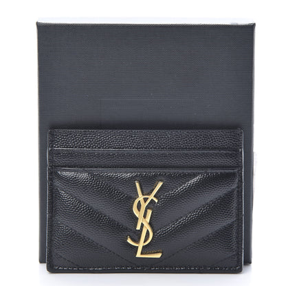 Saint Laurent Grain De Poudre Matelasse Chevron Monogram Credit Card Case Black 8 of 8