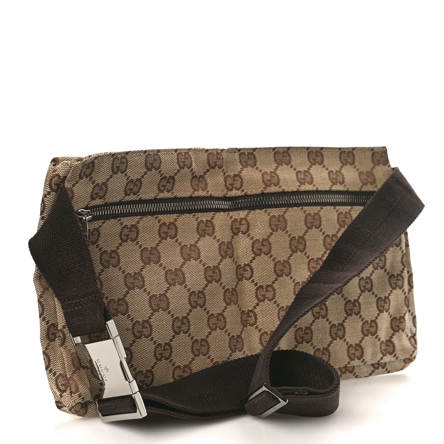 GG Monogram Double Pocket Belt Bag Dark Brown