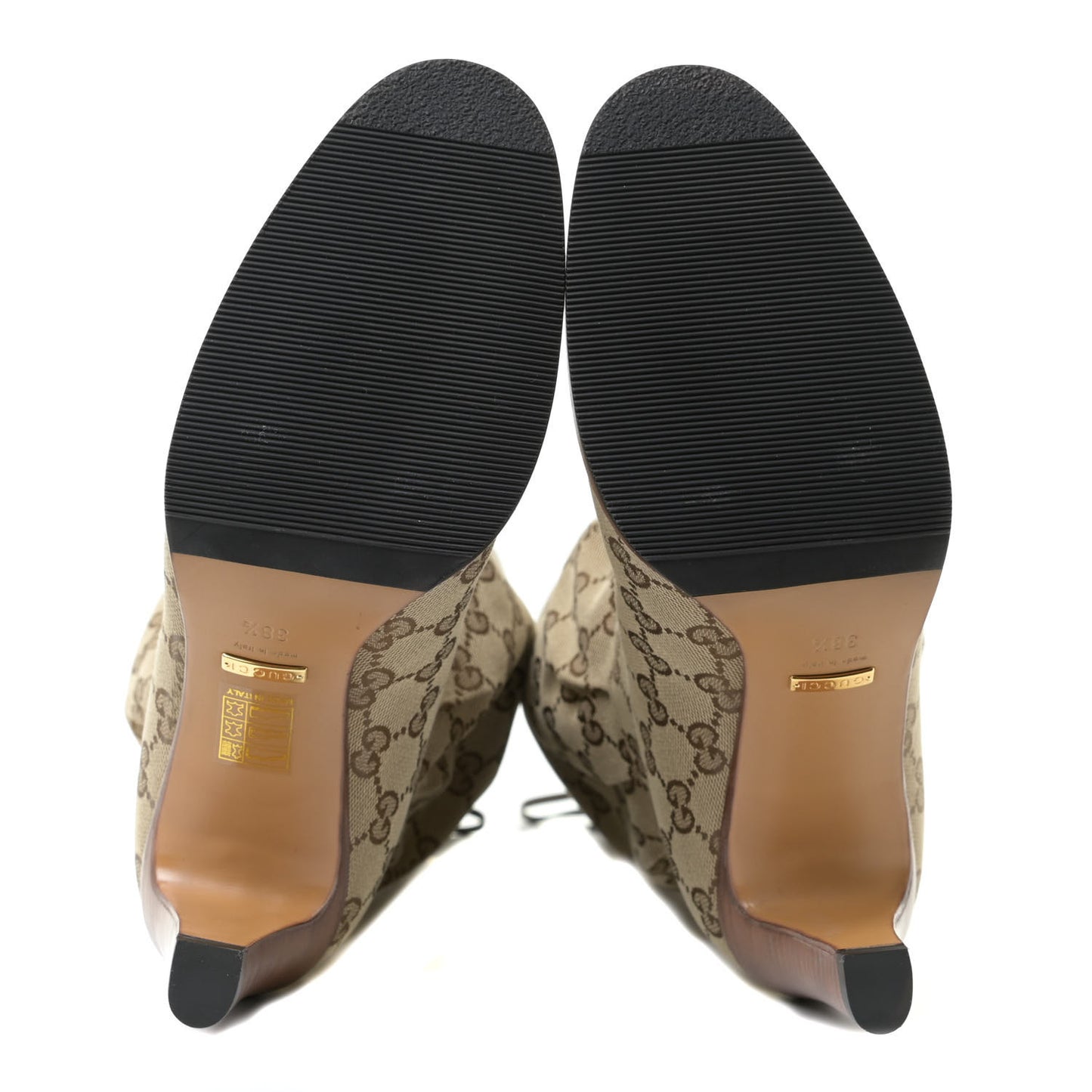 Monogram Lisa Mid Heel Boots 38.5 Beige Ebony