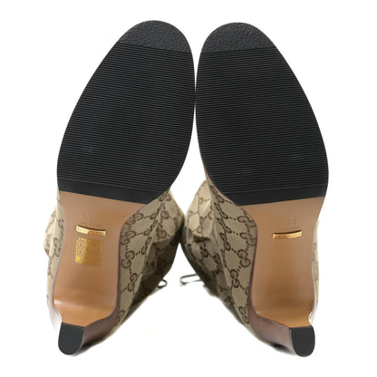 Gucci Monogram Lisa Mid Heel Boots 38.5 Beige Ebony 6 of 11