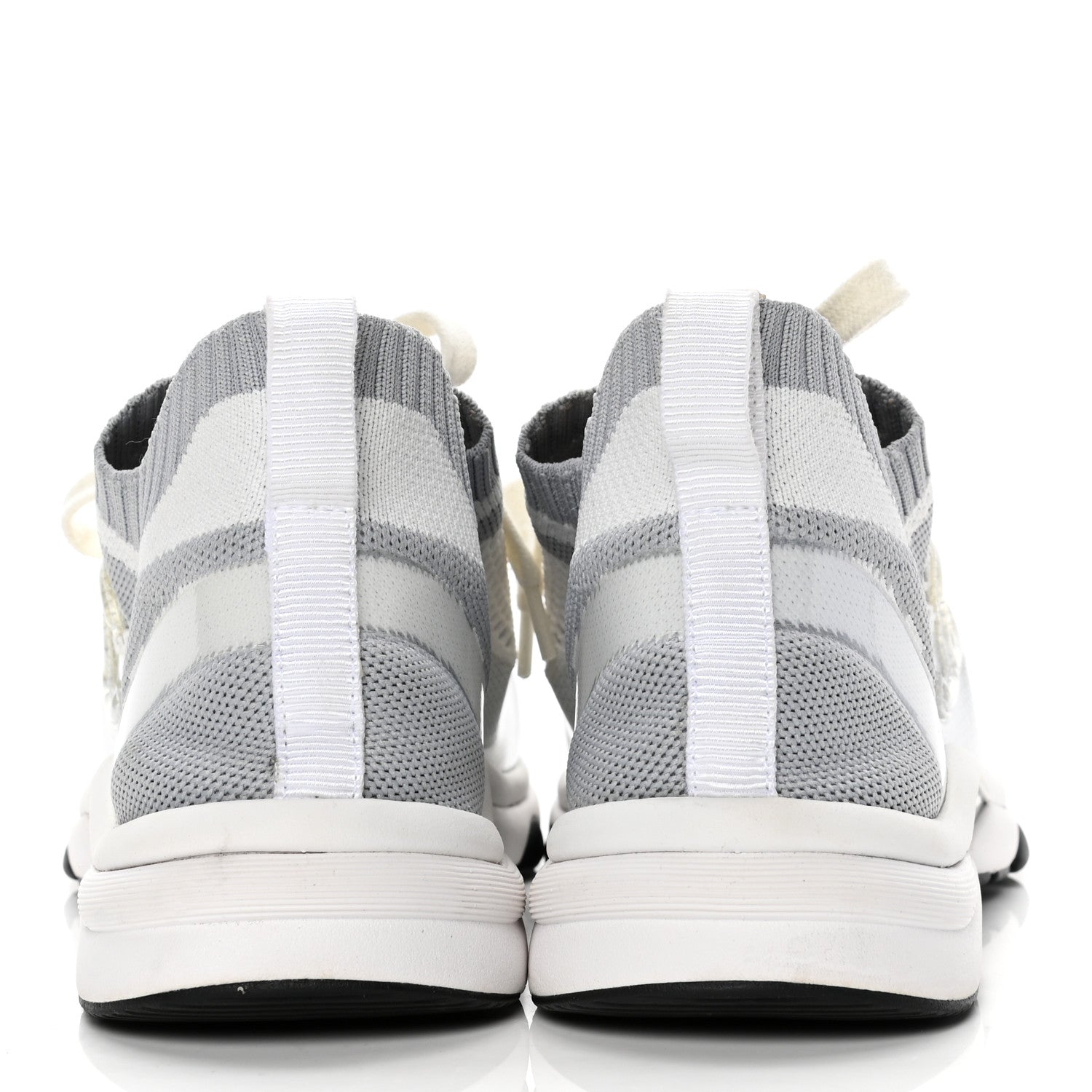 Chanel Fabric Suede Calfskin Stretch CC Sneakers 38.5 White Grey 6 of 9