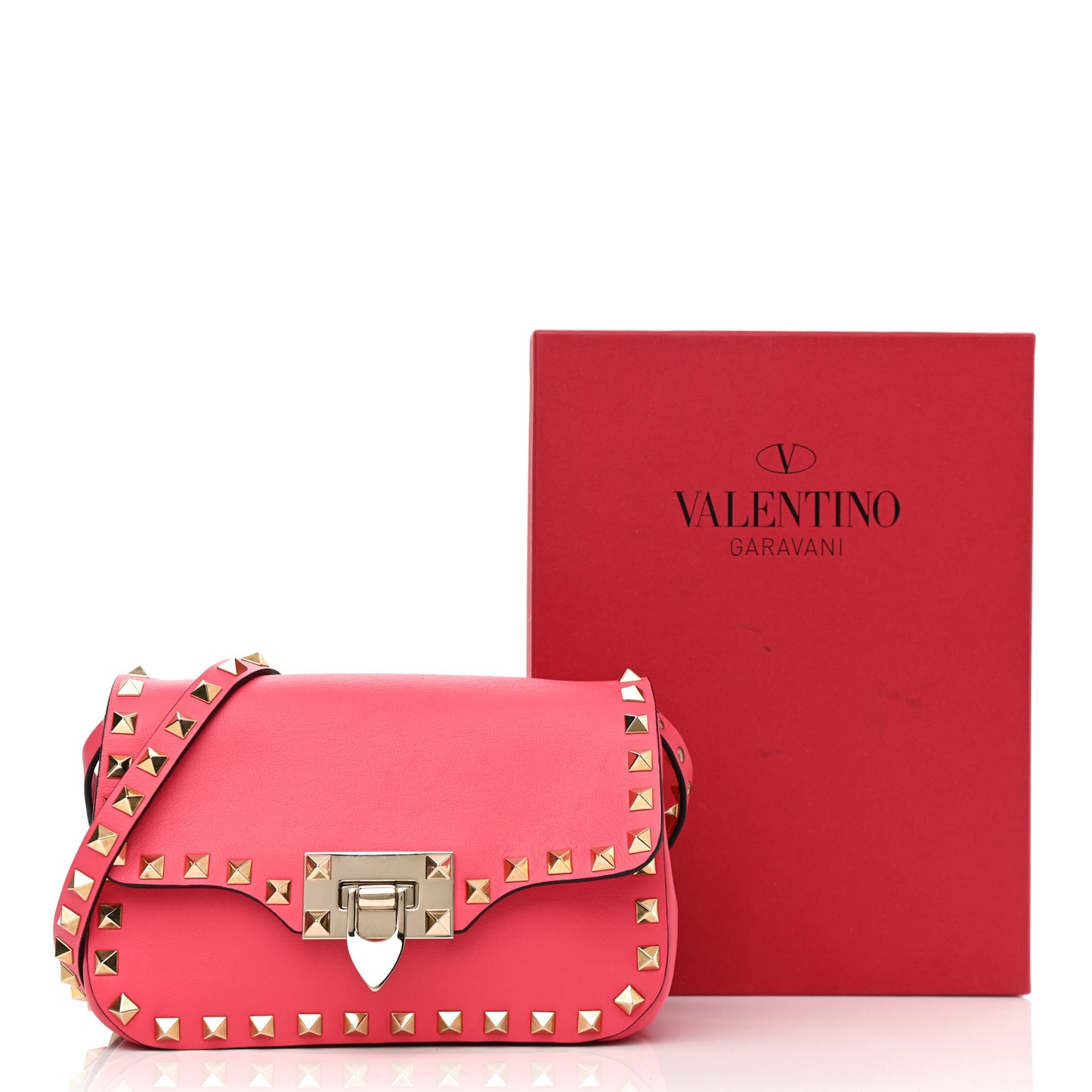 Vitello Mini Rockstud Flap Saddle Crossbody Bag Deep Rose
