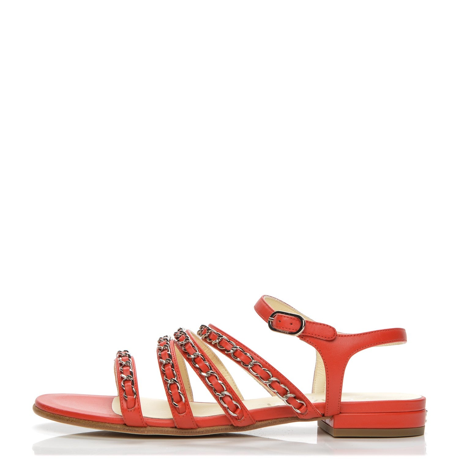 Chanel Calfskin Chain Flat Sandals 35 Red 1 of 8