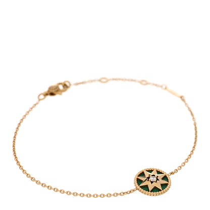 Christian Dior 18K Yellow Gold Diamond Malachite Rose Des Vents Bracelet 1 of 3