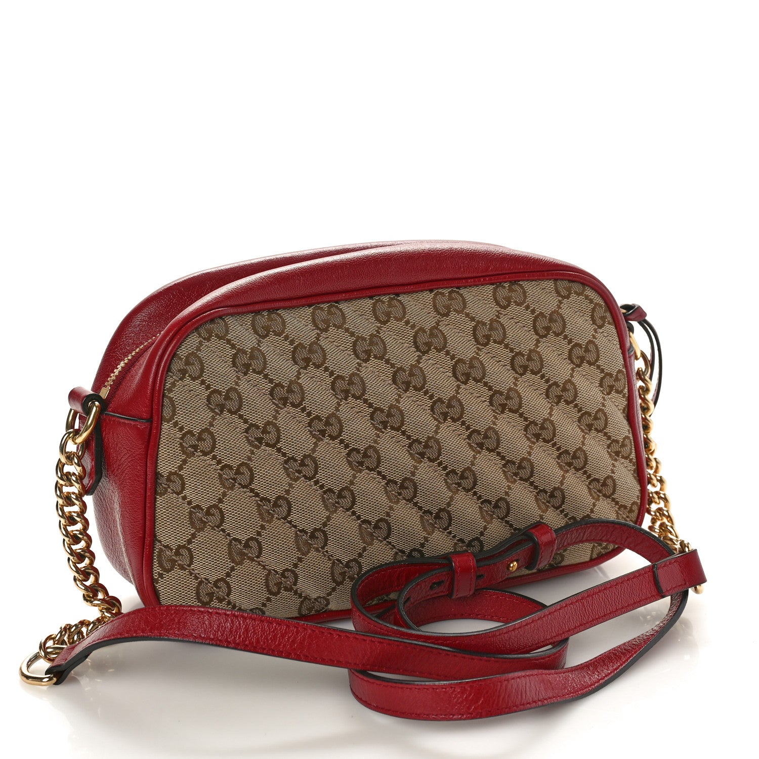 Gucci Monogram Azalea Calfskin Matelasse Diagonal Small GG Marmont Chain Shoulder Bag Beige Ebony New Cherry Red 3 of 13